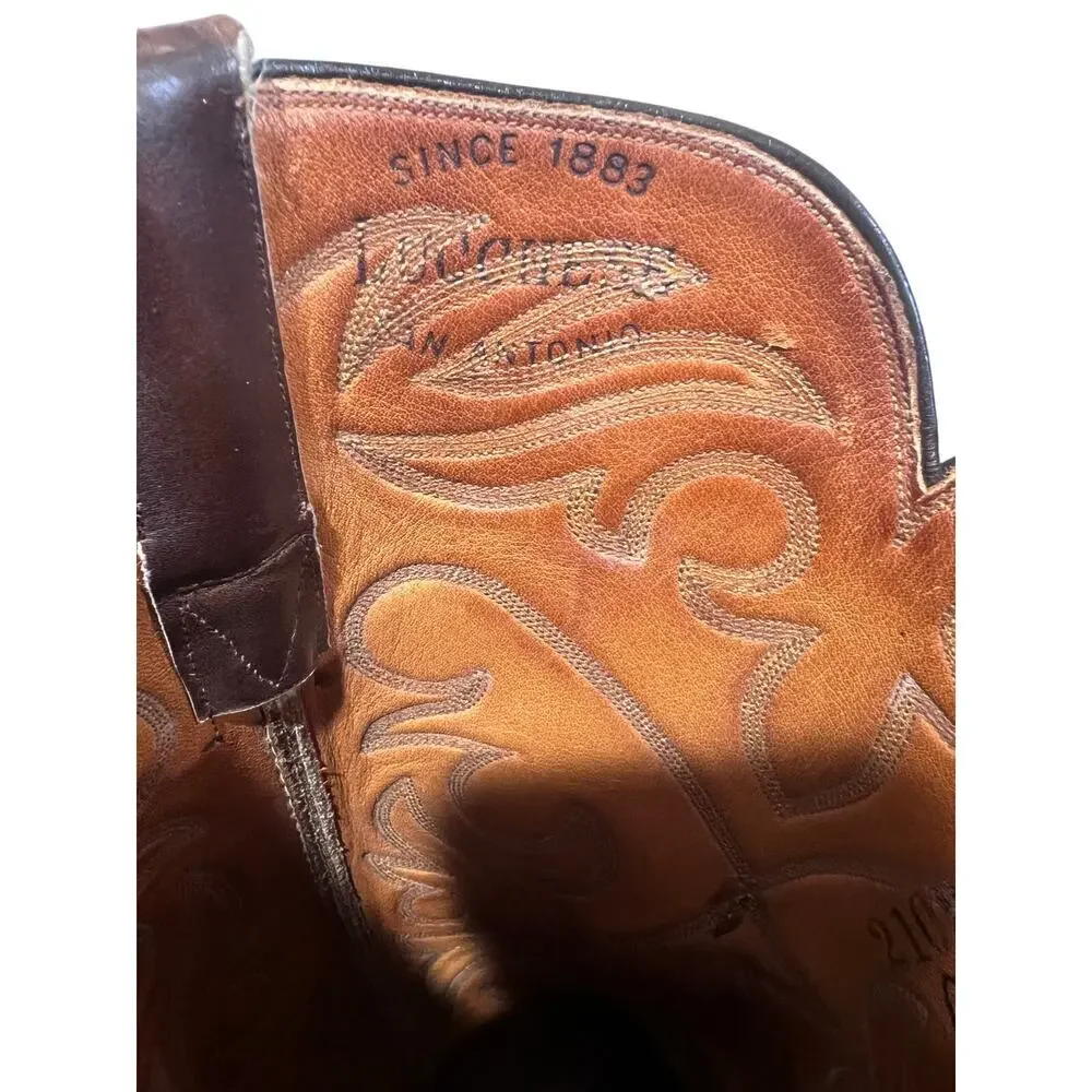 Vintage Lucchese Men’s 12 Espresso Smooth Leather Western Boots Round Toe USA